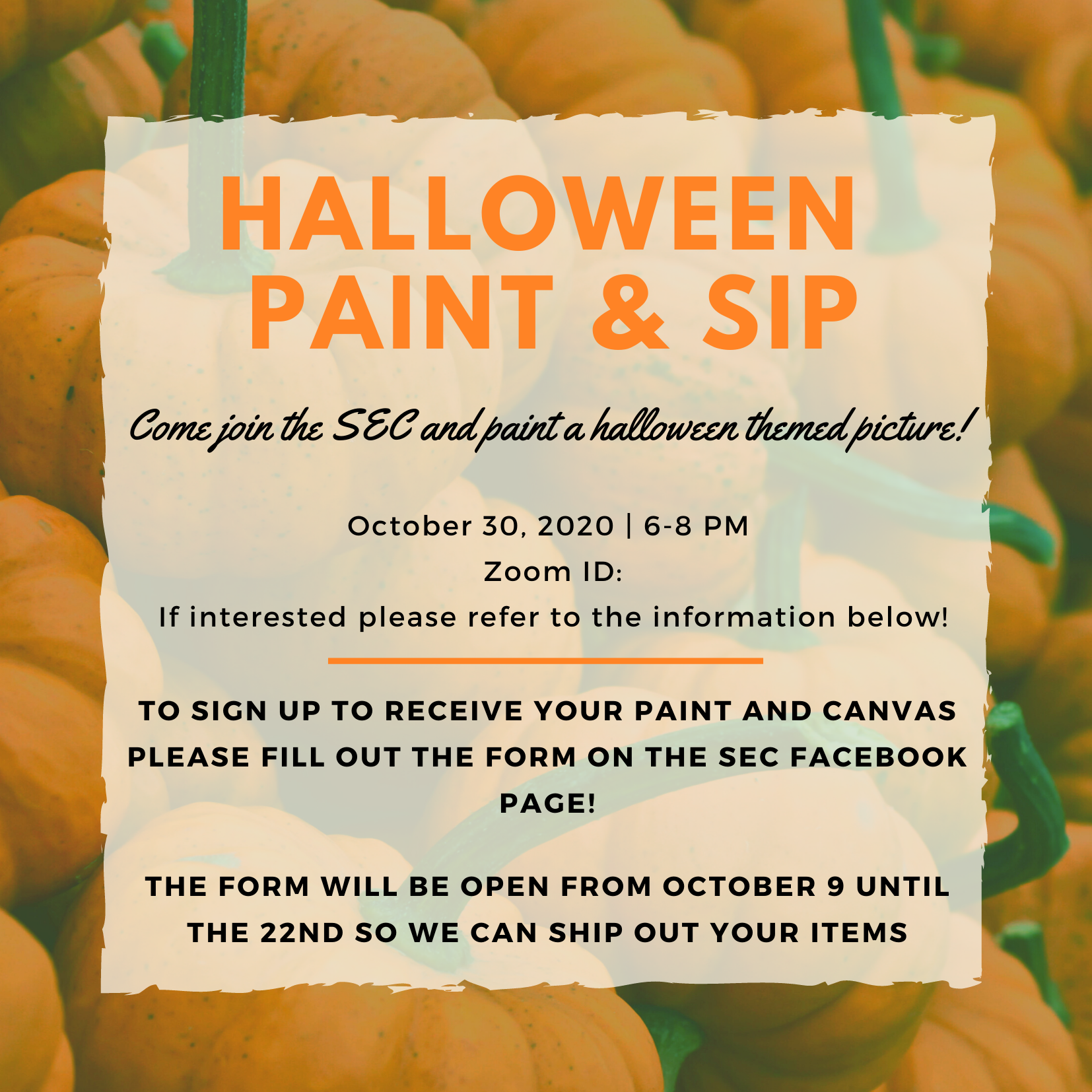  SEC: Halloween Paint and Sip flyer